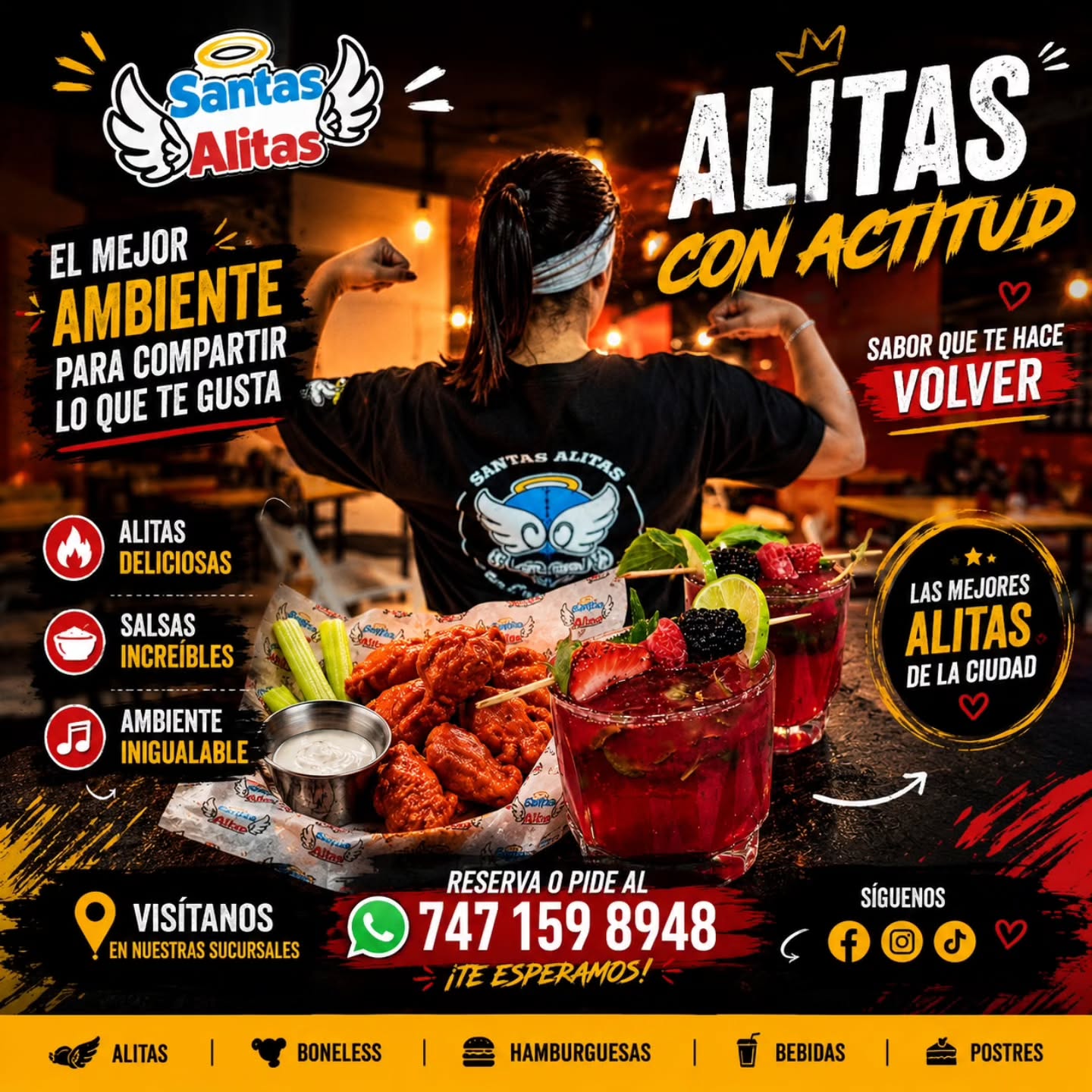 Alitas, cocteles y ambiente de Santas Alitas